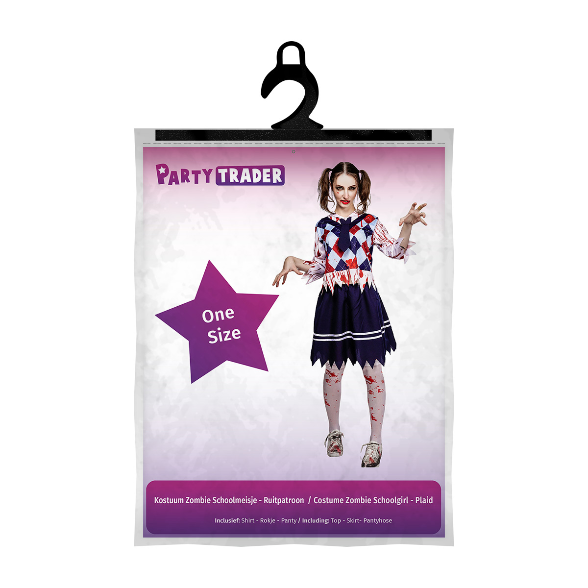 Kostuum Zombie Schoolmeisje - Ruitpatroon - One Size - Afbeelding 4