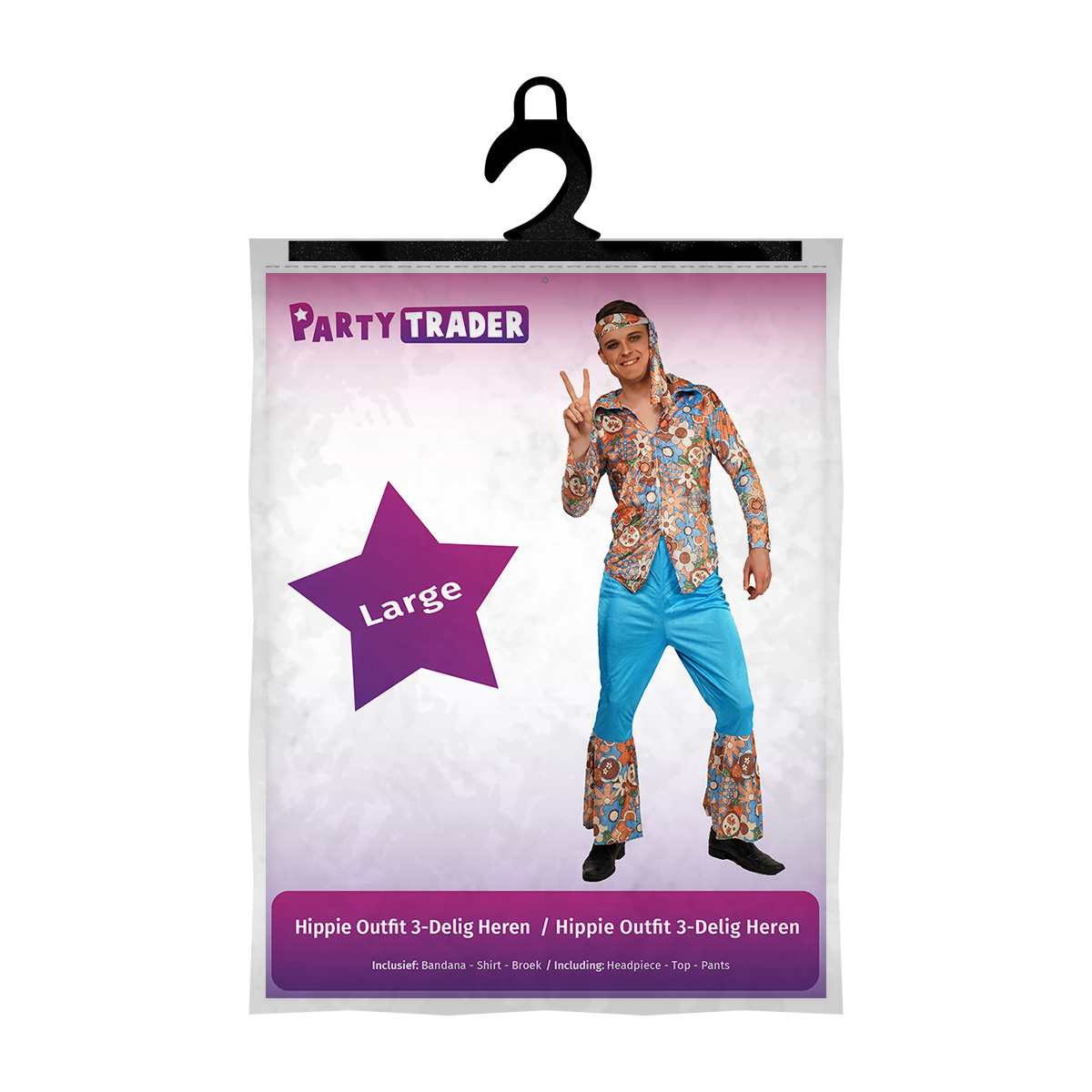 Heren hippie outfit 3-delig - Afbeelding 3