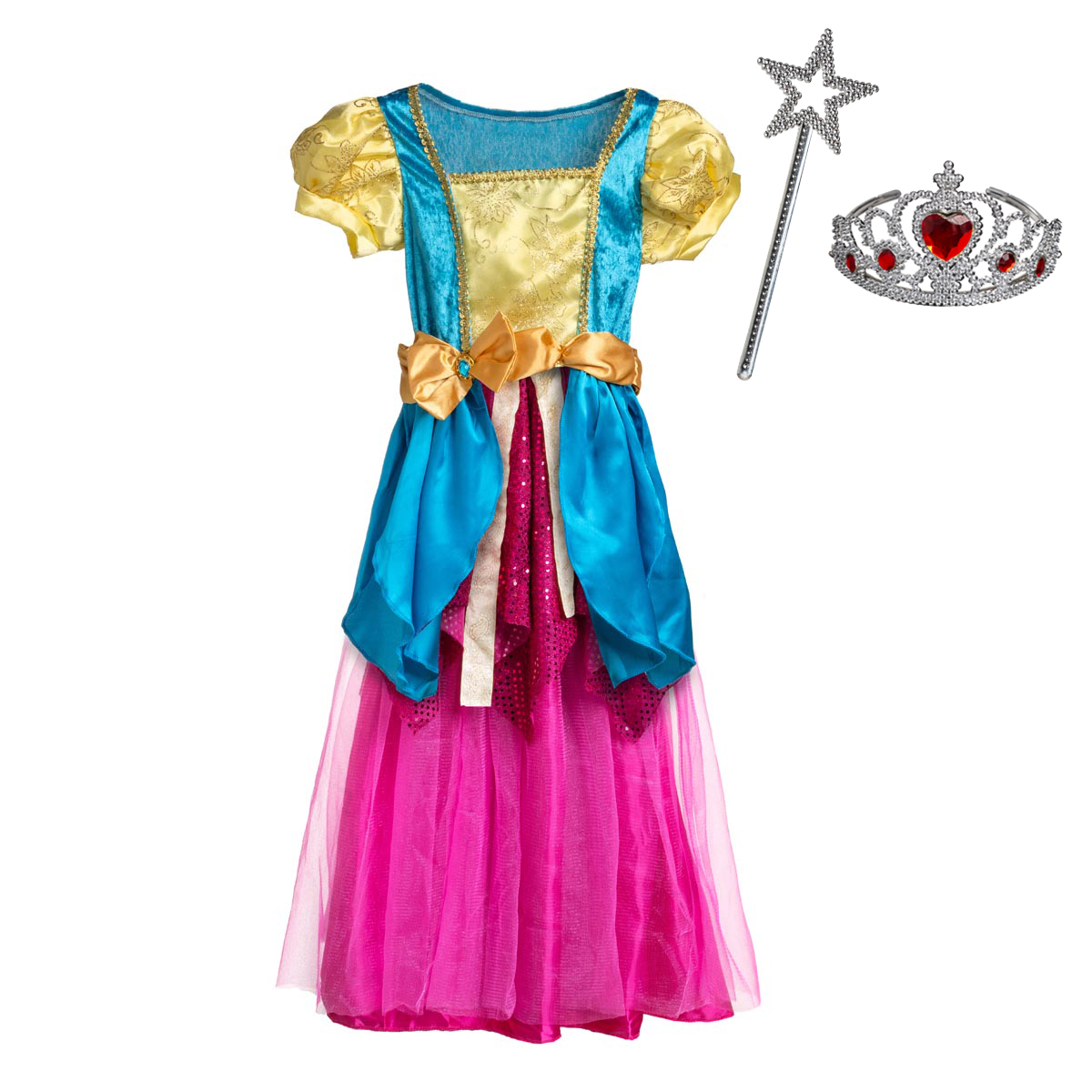 3-in-1 Prinsessenjurk voor Meisjes - Geel, Blauw en Roze