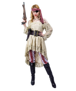 Kostuum Crème-Rode Piratenvrouw - One Size