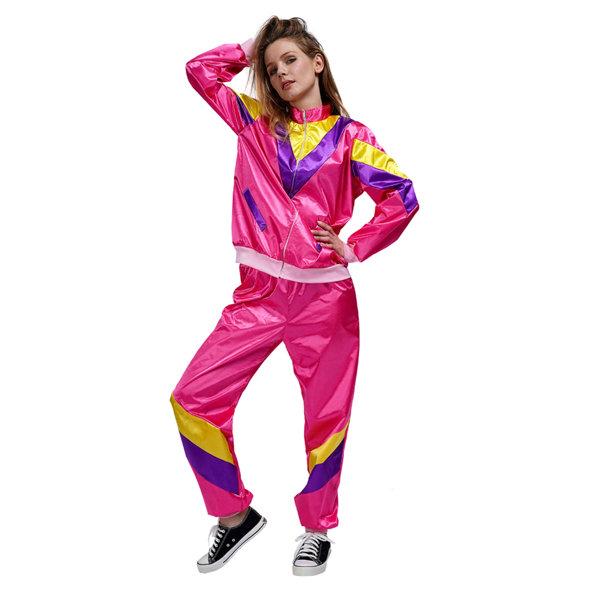 Foute Trainingspak 80s Roze-Geel-Paars - One Size