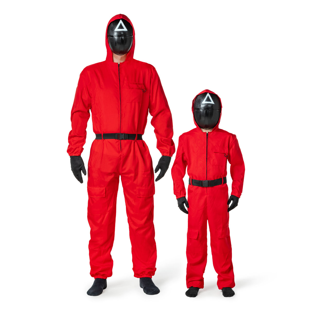 Kinder game Kostuum – Rood Pak met Masker, Handschoenen en Riem – Maat 146/152 - Afbeelding 2