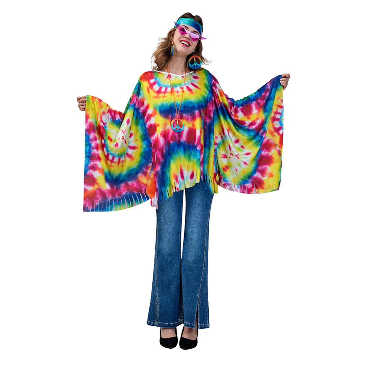 Kostuum Dames Tie-Dye Hippie - One Size