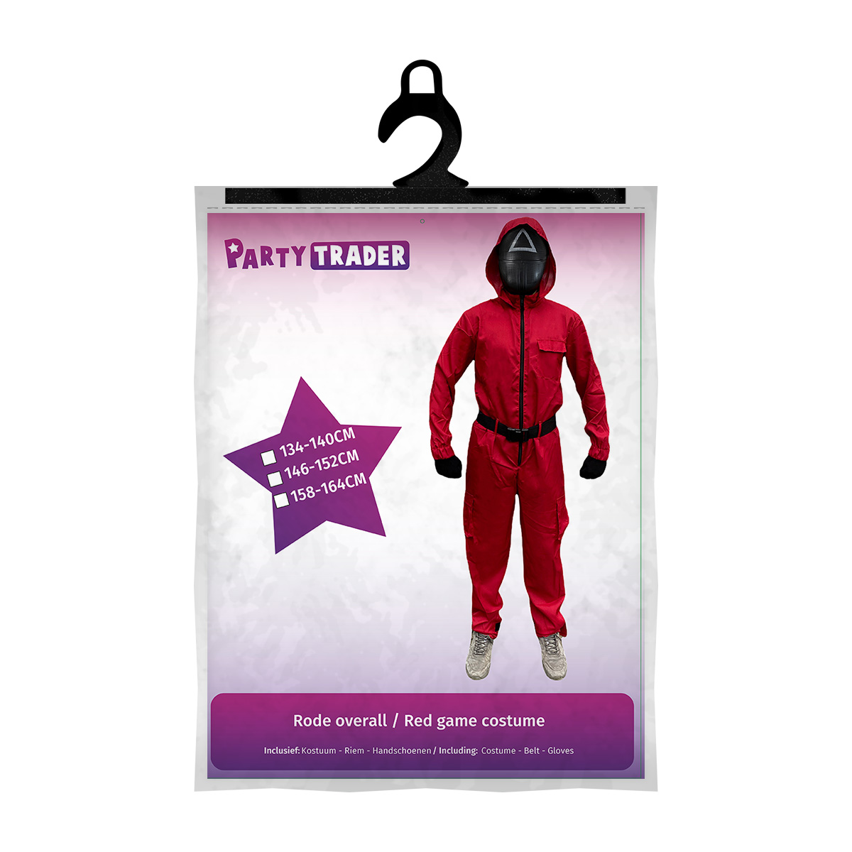 Kinder game Kostuum – Rood Pak met Masker, Handschoenen en Riem – Maat 134/140 - Afbeelding 8